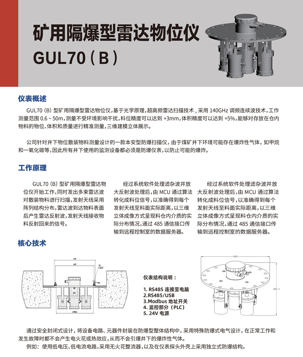礦用隔爆型雷達(dá)物位儀 GUL70(B)(圖1) 礦用隔爆型雷達(dá)物位儀 GUL70(B)(圖1)
